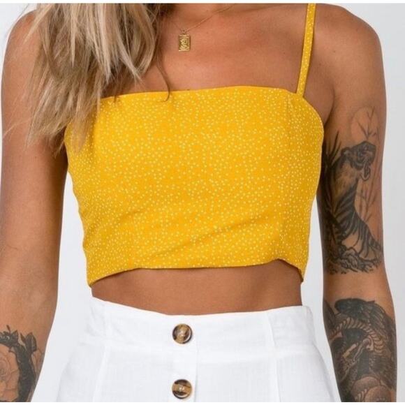 Princess Polly Tops - Princess Polly Giselle Polka Dot Crop Mustard